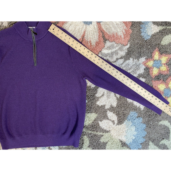 David Donahue Sweater Mens Size XL Purple Merino Wool Zip Popover Office Church - Picture 8 of 11